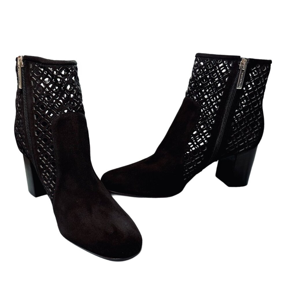 Aquatalia Black Suede Lasercut Ankle Boots